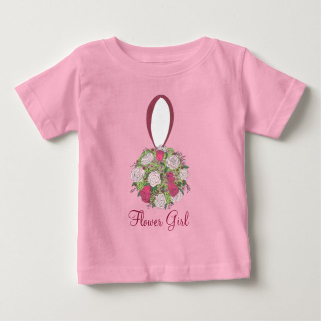 Rosa ros Bouquet Flower Girl Bröllopsfest Tee (Framsida)