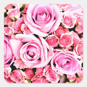 Rosa ros bouquet fyrkantigt klistermärke