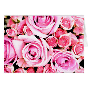 Rosa ros bouquet hälsningskort