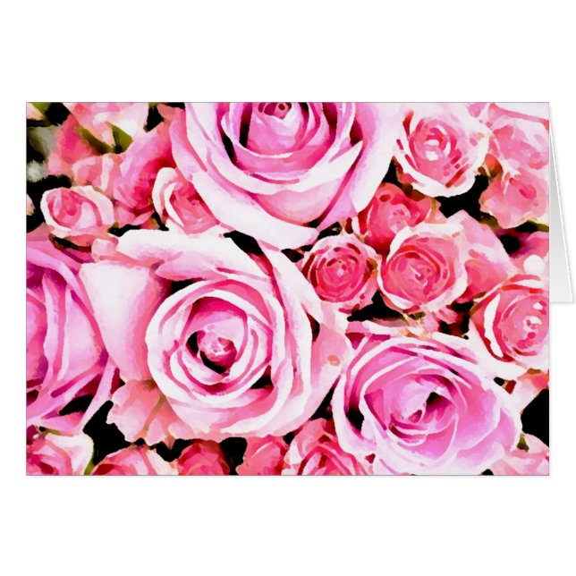 Rosa ros bouquet hälsningskort (Framsidan Horizontal)