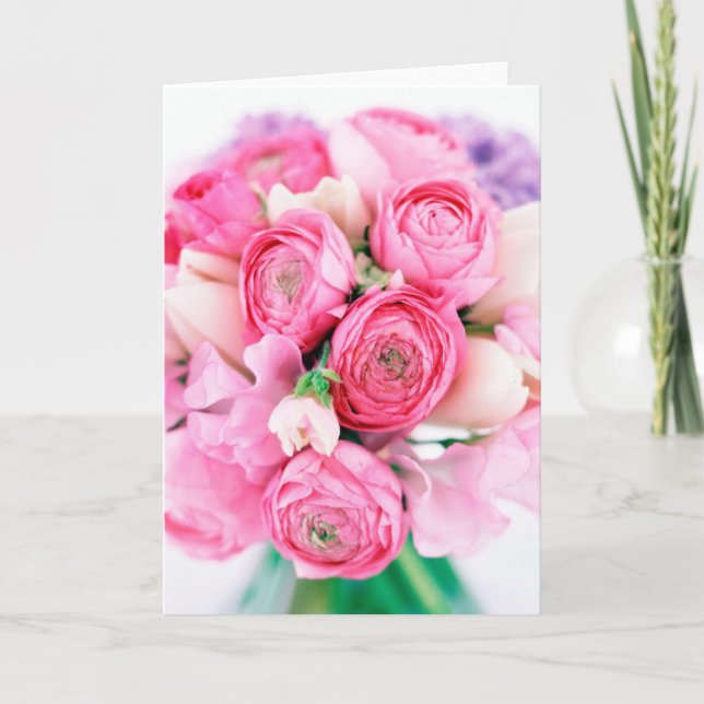 Rosa ros Bouquet-hälsningskort Kort (Framsida)