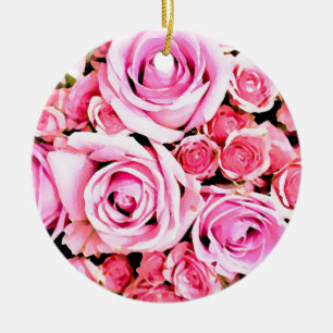 Rosa ros bouquet julgransprydnad keramik