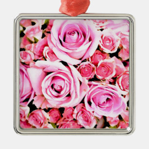 Rosa ros bouquet julgransprydnad metall