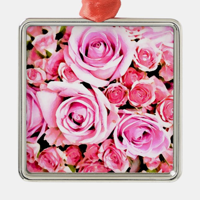 Rosa ros bouquet julgransprydnad metall (Framsidan)