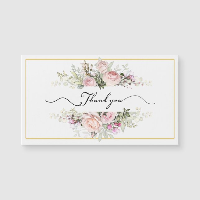 Rosa ros Bouquet med Elegant Script Tack (Framsida)