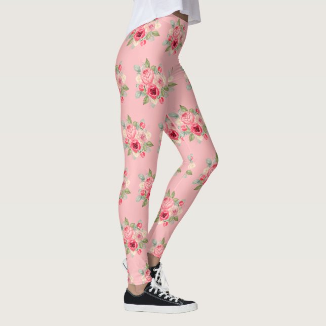 Rosa ros Bouquet Mönster Leggings (Höger)