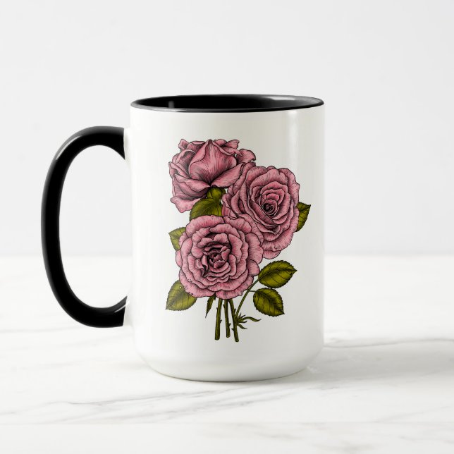 Rosa ros bouquet mugg (Vänster)