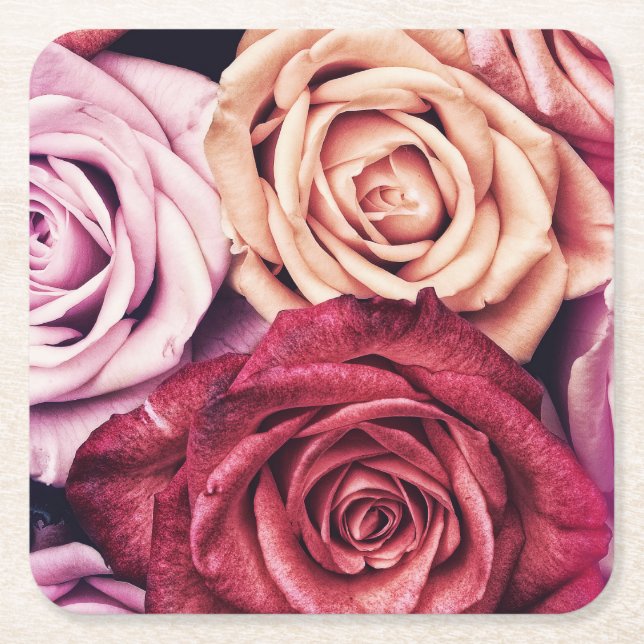 Rosa ros Bouquet Photo Underlägg Papper Kvadrat (Framsidan)