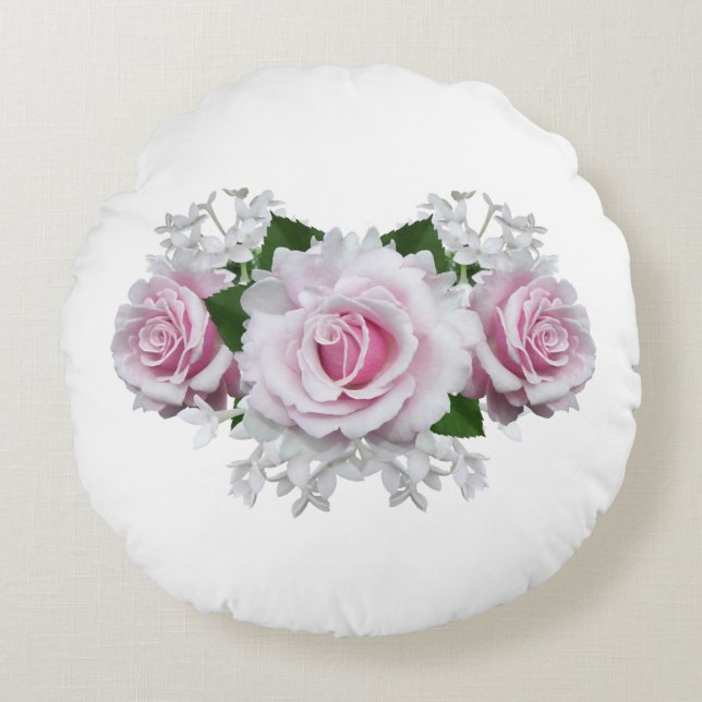 Rosa ros Bouquet Rund Kudde (Framsidan)