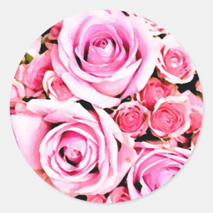 Rosa ros bouquet runt klistermärke