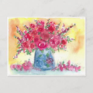 Rosa ros Bouquet-vattenfärgsmålning Vykort