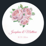 Rosa ros Bouquet Watercolor Wedding Stickers Runt Klistermärke<br><div class="desc">De här bröllopsklistermärkena har rosa vattenfärgen ro. Du kan anpassa dessa klistermärken med namn och bröllop-datumet. Klicka på knappen "Anpassa" om du vill ha fler alternativ om du vill ändra texten storlek eller om du vill lägga till ytterligare text. Dessa klistermärken är idealiska för använda som klistermärken eller för att...</div>