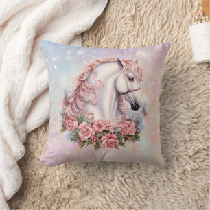 Rosa ros Bouquet White Horse Fantasy Kids Kudde