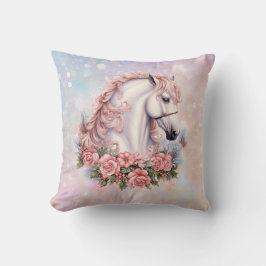 Rosa ros Bouquet White Horse Fantasy Kids Kudde