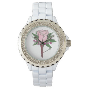 Rosa ros Boutonniere Blommigt Prom Bröllop Watch Armbandsur