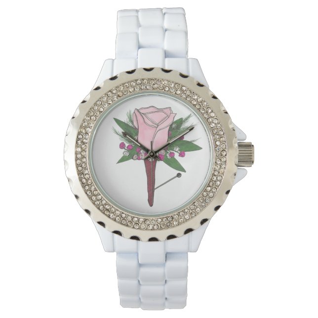 Rosa ros Boutonniere Blommigt Prom Bröllop Watch Armbandsur (Framsida)