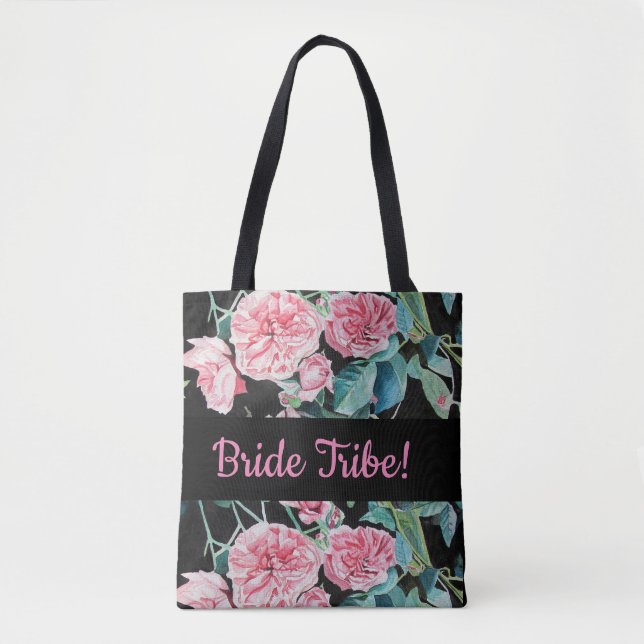 Rosa ros Bride Bröllop Bridesmaid Tote Bag Tygkasse (Framsida)