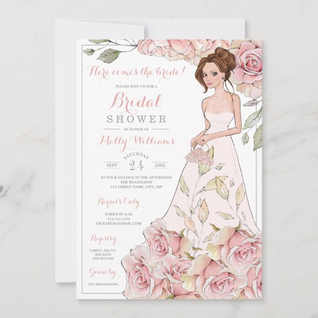 Rosa ros Bride Möhippa Inbjudningar (Framsida)