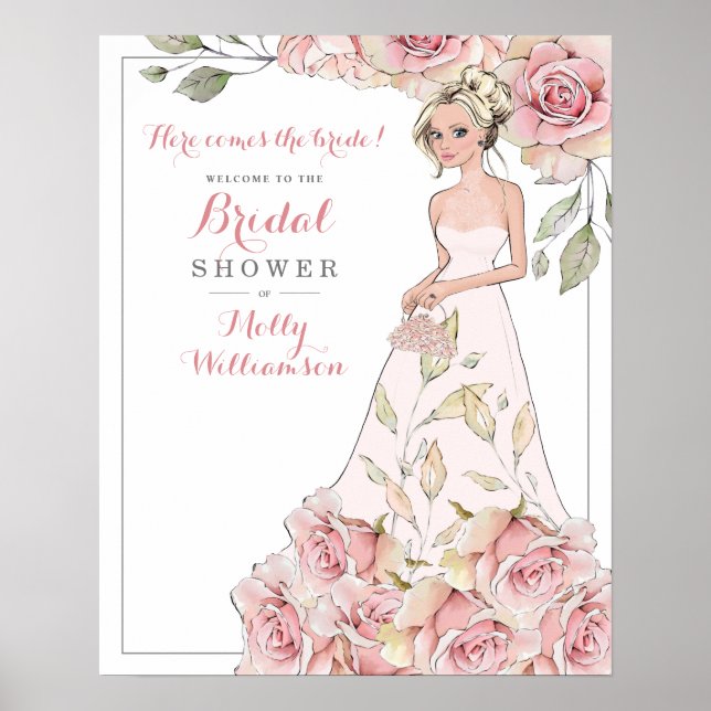 Rosa ros Bride Möhippa Välkommen Poster (Framsidan)