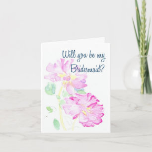 Rosa ros Bridesmaid-begäran Inbjudan