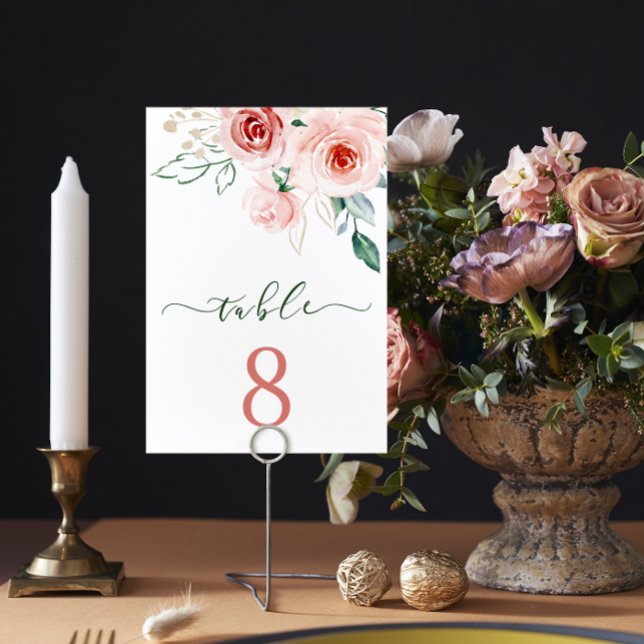 Rosa ros Bröllop Bord-kort Bordsnummer (Skapare uppladdad)
