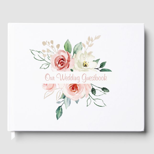 Rosa ros Bröllop Guest Bok (Framsida)