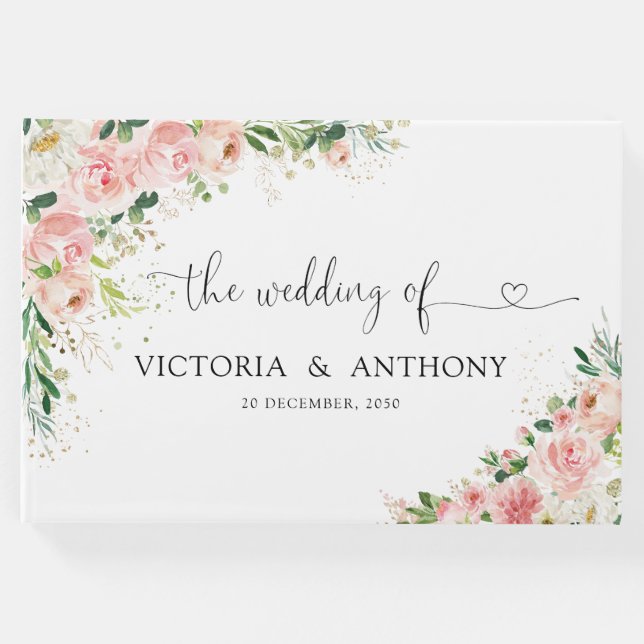  Rosa ros Bröllop Guest Bok (Framsida)