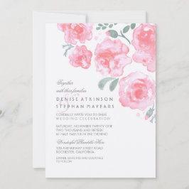 Rosa ros Bröllop - Inbjudningar om vattenfärger
