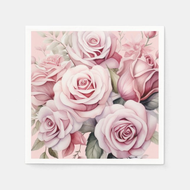 Rosa ros Bröllop Pappersservett (Framsidan)
