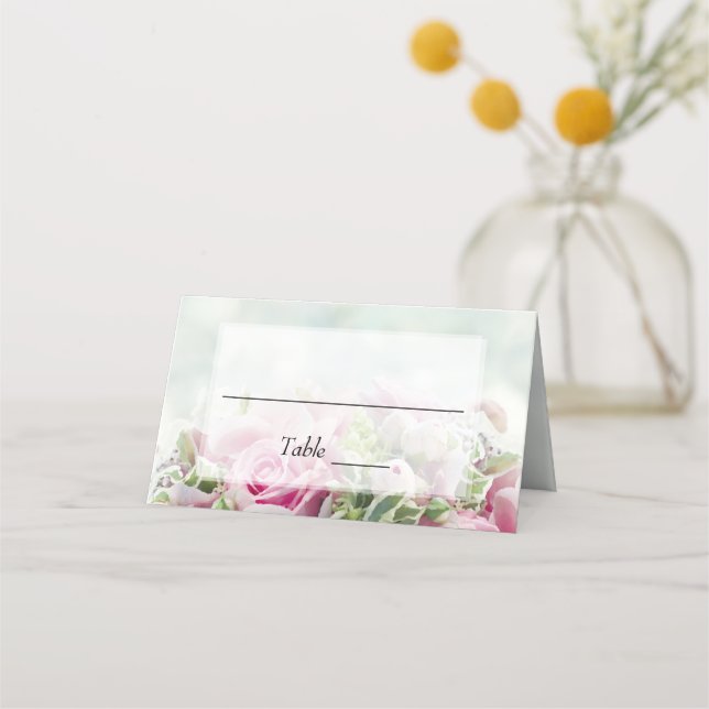 Rosa ros Bröllop-platskort Placeringskort (Framsida)
