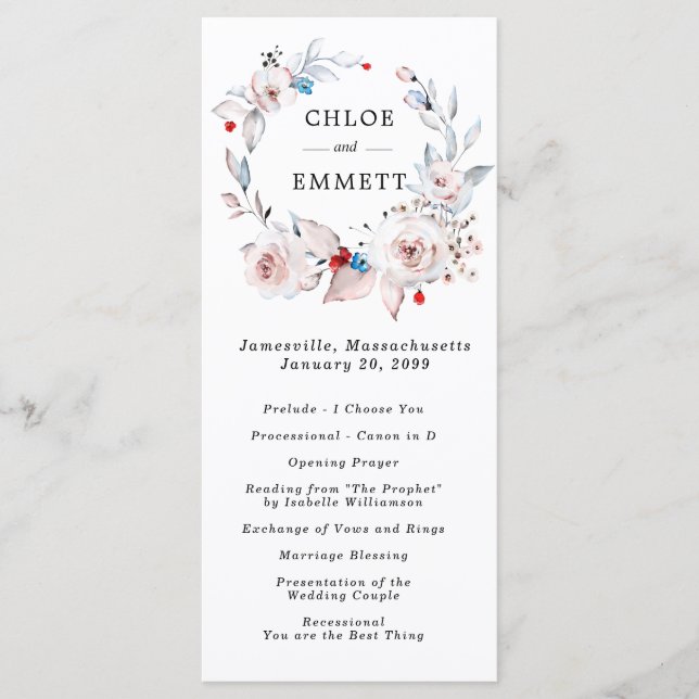  Rosa ros Bröllop Program (Framsida)