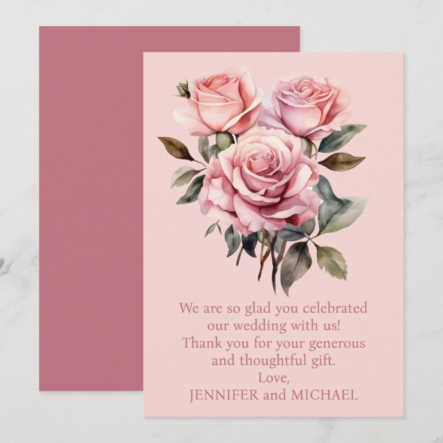 Rosa ros Bröllop Tackkort Tack Kort (Fram/baksida)