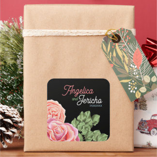 Rosa ros Bröllop Theme Fyrkantigt Klistermärke