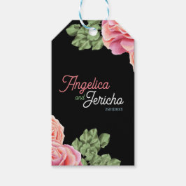 Rosa ros Bröllop Theme Presentetikett