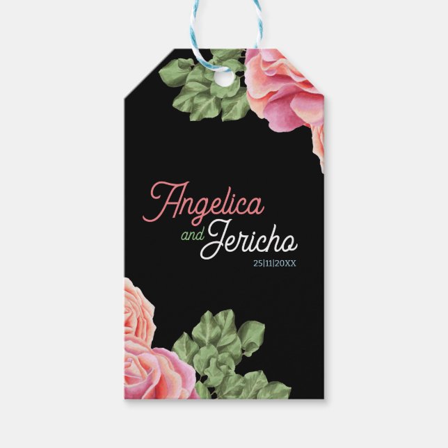 Rosa ros Bröllop Theme Presentetikett (Framsidan)
