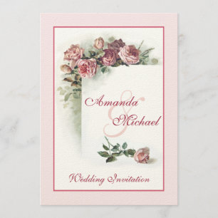 Rosa ros bröllopsinbjudan inbjudningar
