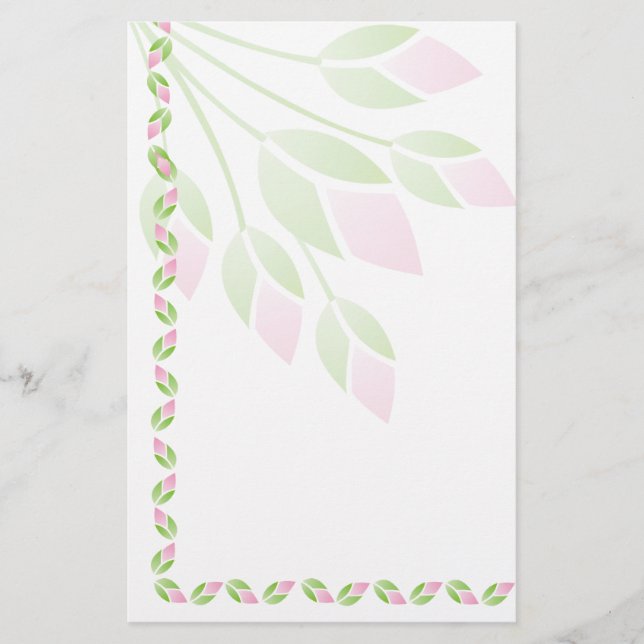 Rosa ros Buds Stationery-Blommigt Brevpapper (Framsida)