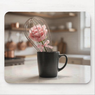 Rosa ros buren i trådvisp musmatta