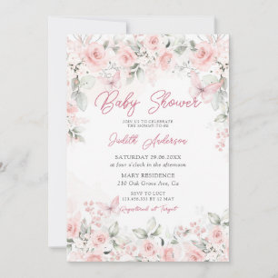 Rosa ros Butterfly Baby Shower Inbjudningar