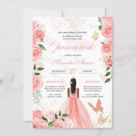 Rosa ros Butterfly Mariposa Quinceanera Inbjudningar