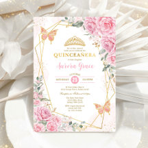 Rosa ros Butterfly Quinceañera Guld Geometric in