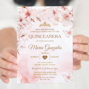 Rosa ros Butterfly Quinceañera Sweet 16 Inbjudningar