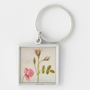 Rosa ros c.1568 fyrkantig silverfärgad nyckelring