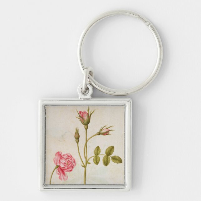 Rosa ros c.1568 fyrkantig silverfärgad nyckelring (Framsidan)