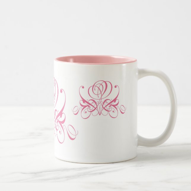 Rosa ros Calligraphy Art Två-Tonad Mugg (Höger)