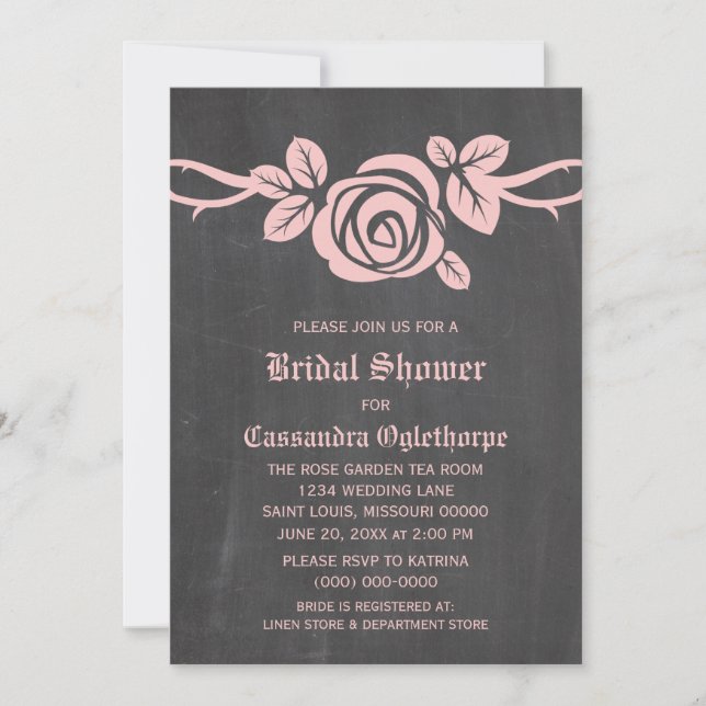 Rosa ros Chalkboard Möhippa Inbjudan (Framsida)