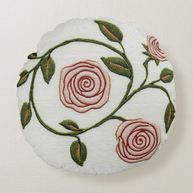 Rosa ros - Charles Rennie Mackintosh Rund Kudde (Framsidan)