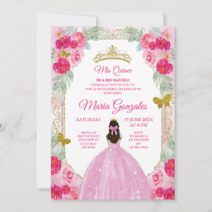 Rosa ros Charra Mis Quince-inbjudan Inbjudningar