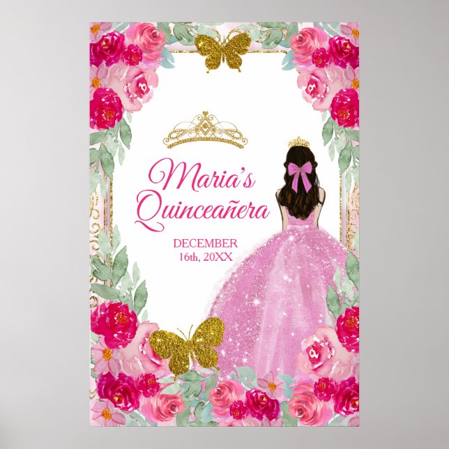  Rosa ros Charra Quinceañera Krona födelsedag Poster (Framsidan)