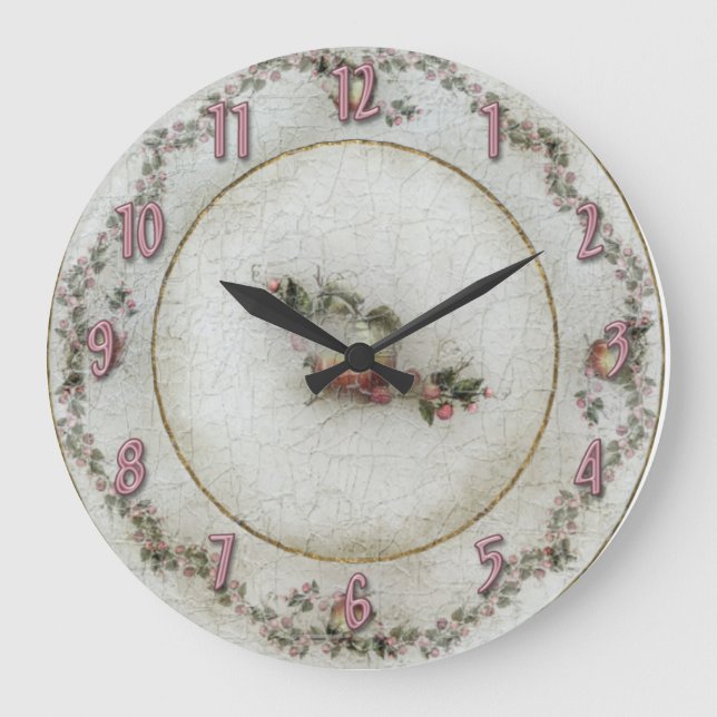 Rosa ros China Plate Stor Klocka (Framsida)